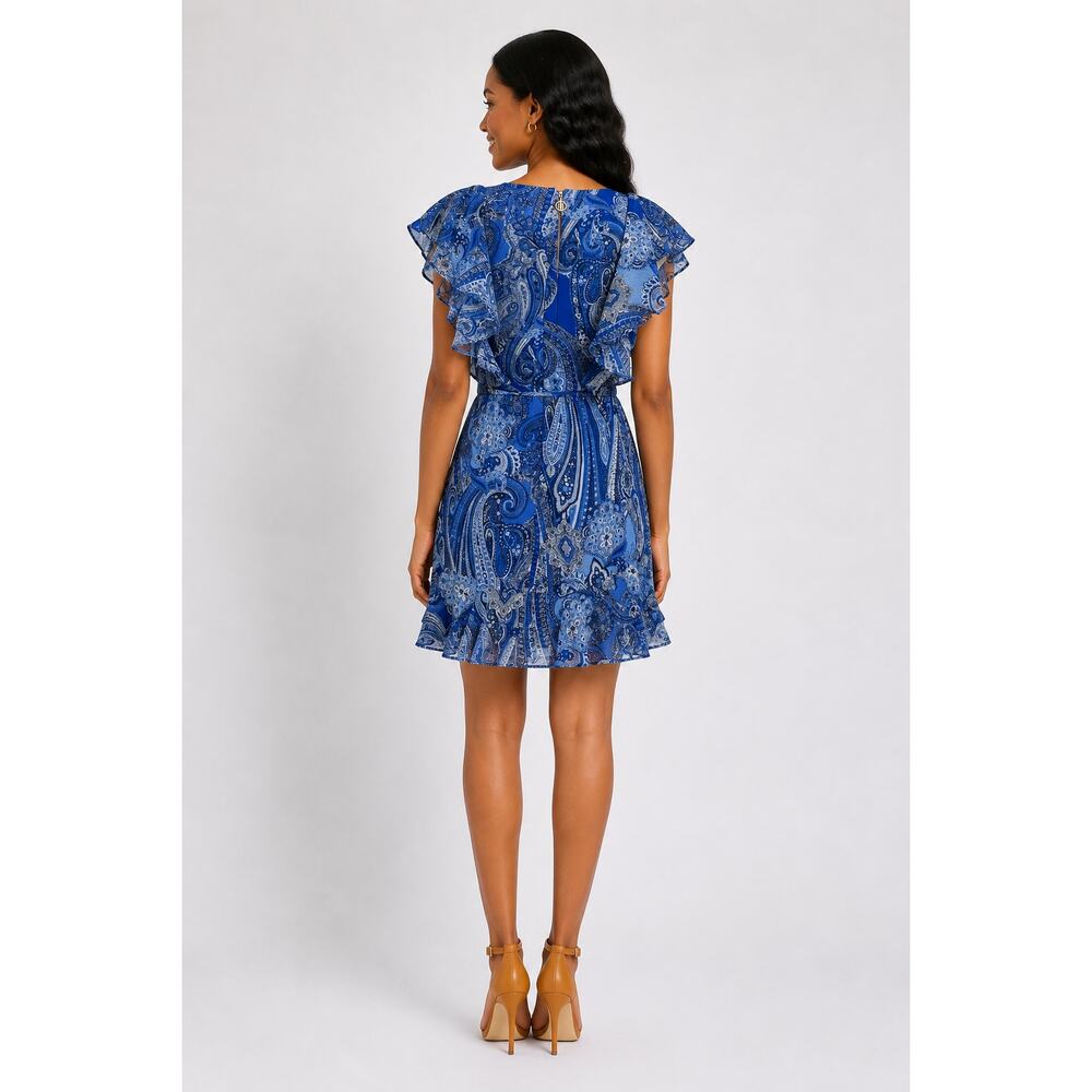 Tommy Hilfiger Paisley Ruffle Mini Dress Blue Womens Size 2 New - Picture 2 of 12
